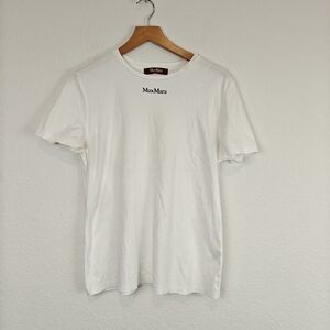 Max Mara White Logo Tee Minimalist Luxury Cotton Crewneck T-Shirt